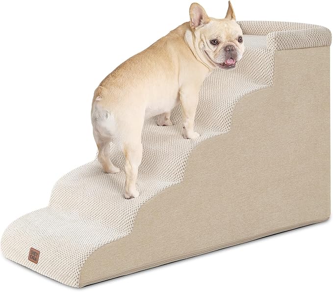 🐾 5-Step Curved Pet Stairs for Dogs & Cats – Soft Foam Steps for Beds and Sofas