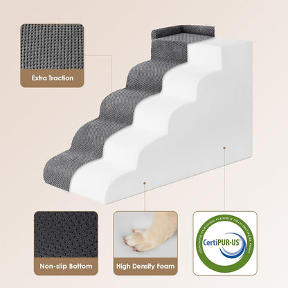 🐾 5-Step Curved Pet Stairs for Dogs & Cats – Soft Foam Steps for Beds and Sofas