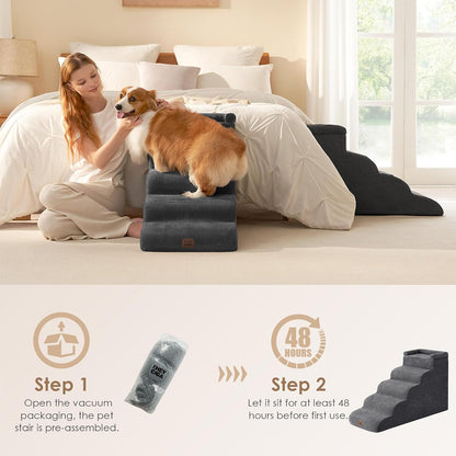 🐾 5-Step Curved Pet Stairs for Dogs & Cats – Soft Foam Steps for Beds and Sofas