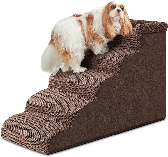 🐾 5-Step Curved Pet Stairs for Dogs & Cats – Soft Foam Steps for Beds and Sofas