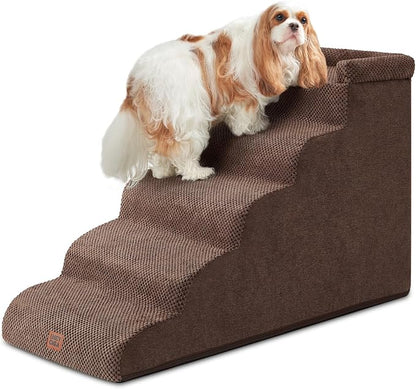 🐾 5-Step Curved Pet Stairs for Dogs & Cats – Soft Foam Steps for Beds and Sofas