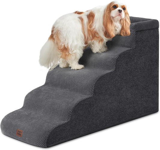 🐾 5-Step Curved Pet Stairs for Dogs & Cats – Soft Foam Steps for Beds and Sofas