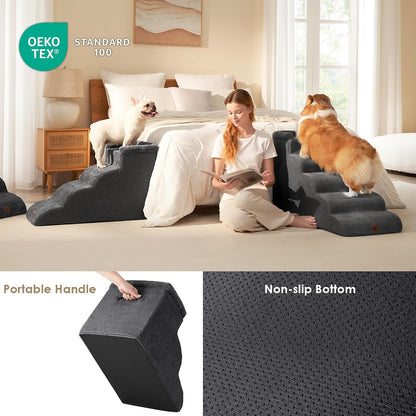 🐾 5-Step Curved Pet Stairs for Dogs & Cats – Soft Foam Steps for Beds and Sofas